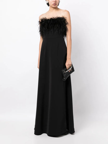 Linc Feather-Embellished Strapless Gown