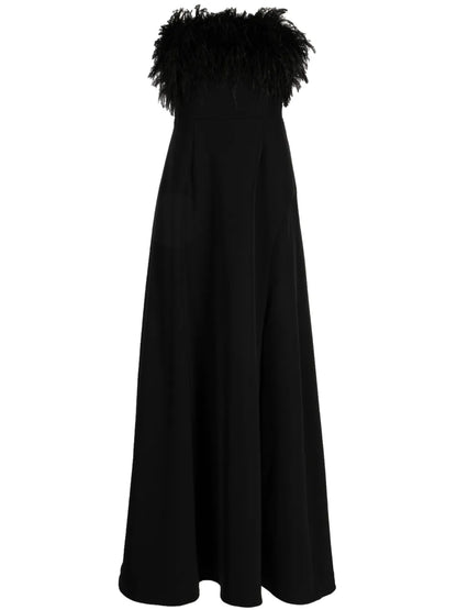 Linc Feather-Embellished Strapless Gown