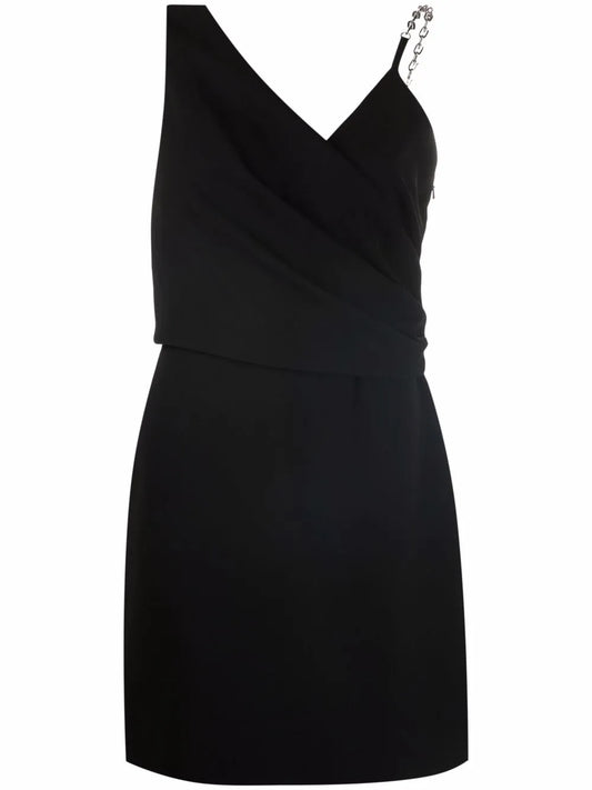 Chain-Strap Asymmetric-Neck Dress