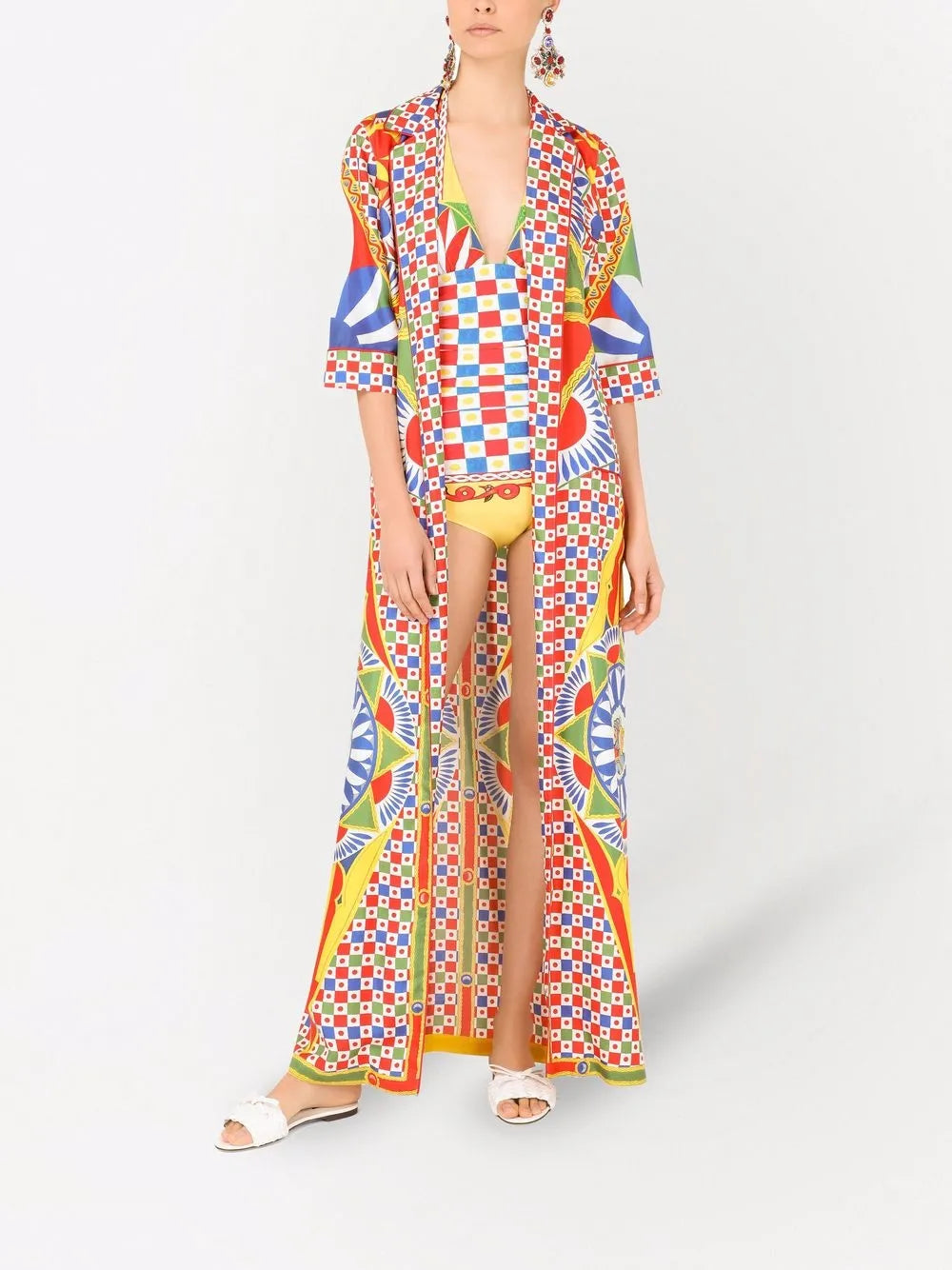 Carretto-Print Plunge-Neck Swimsuit