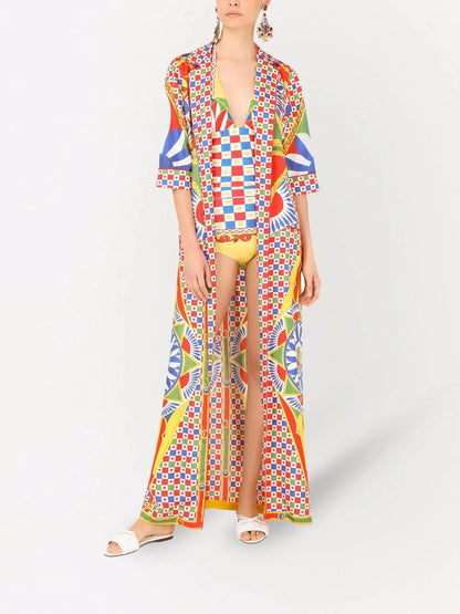 Carretto-Print Plunge-Neck Swimsuit
