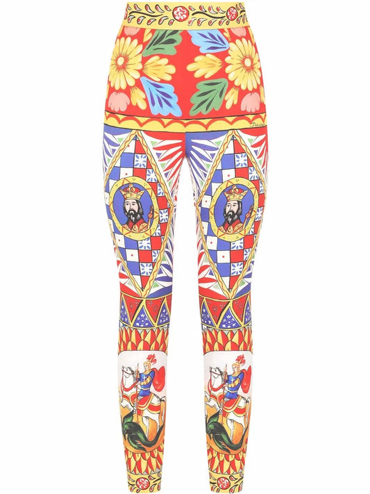 Carretto-Print Stretch-Silk Leggings