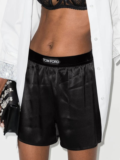 Logo-Waistband Silk Shorts