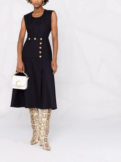 Button-Detail Sleeveless Dress