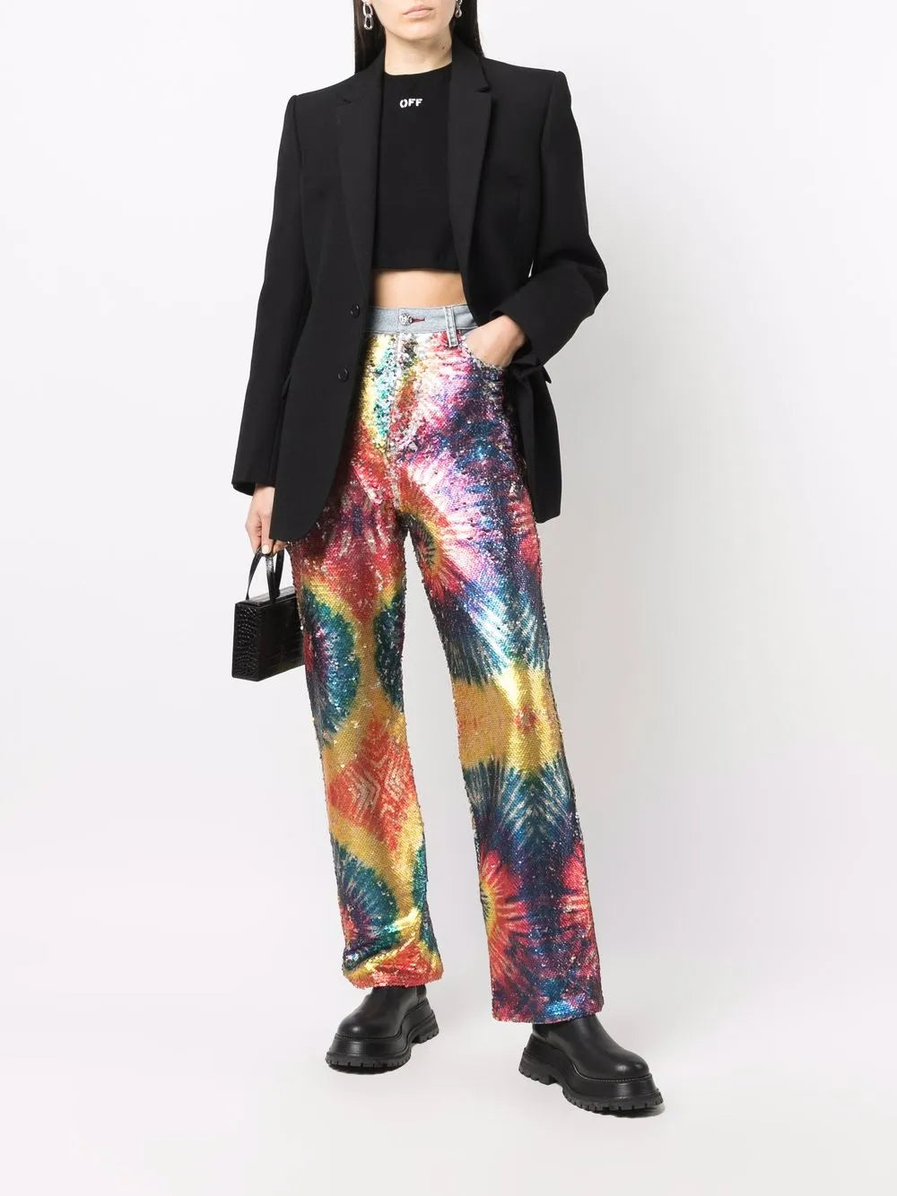 Tie Dye-Print Sequinned Jeans