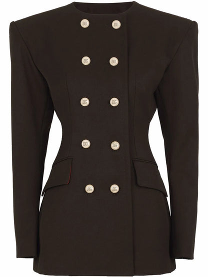 Shoulder-Pad Double-Breasted Blazer