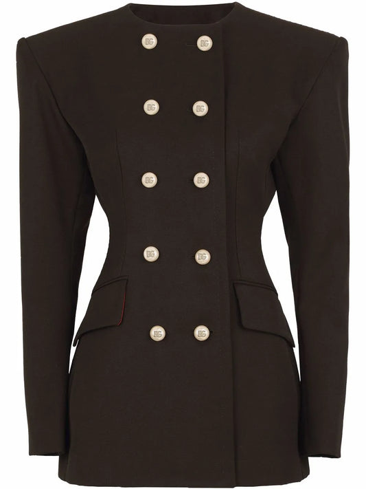 Shoulder-Pad Double-Breasted Blazer