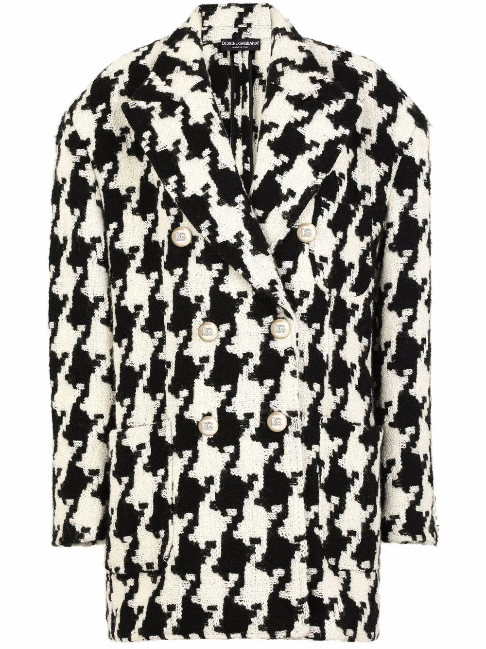 Houndstooth Wool-Blend Coat