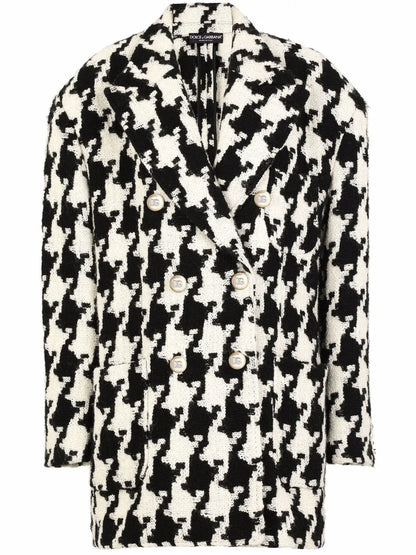 Houndstooth Wool-Blend Coat