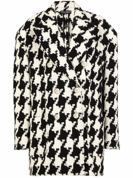 Houndstooth Wool-Blend Coat