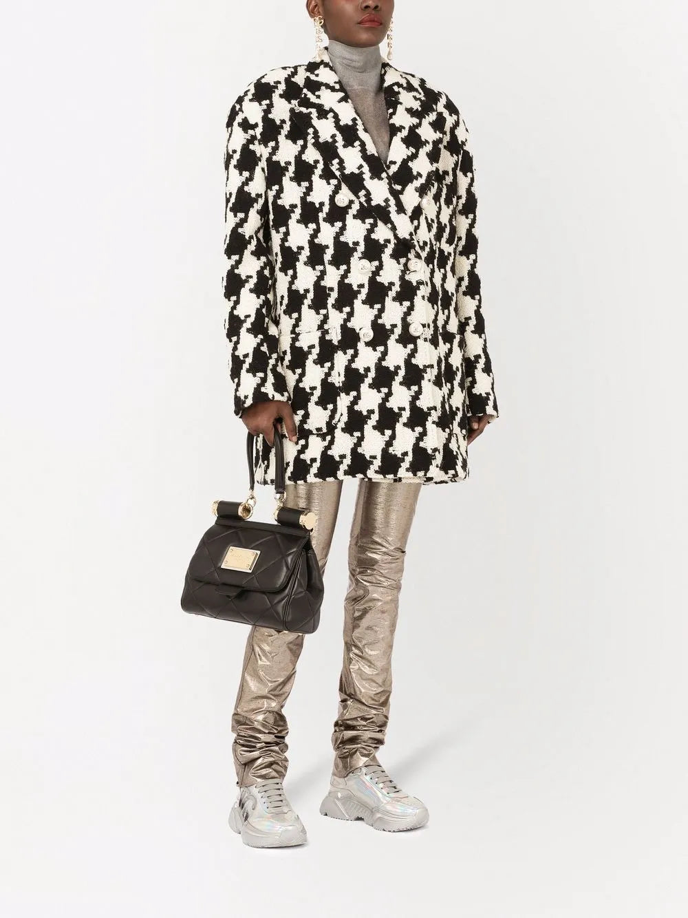 Houndstooth Wool-Blend Coat
