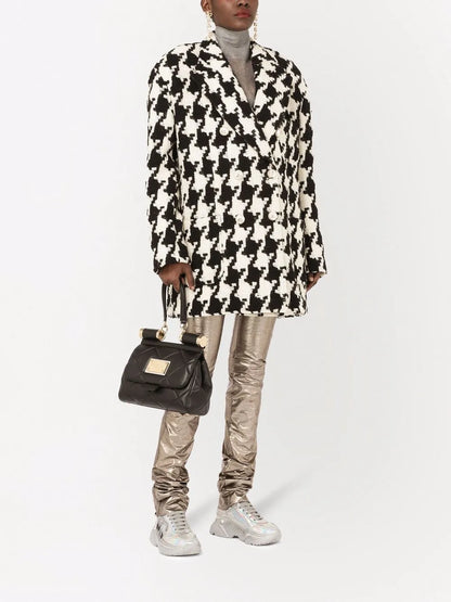 Houndstooth Wool-Blend Coat