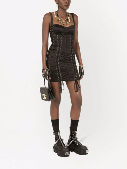 Lace-Up Satin Minidress