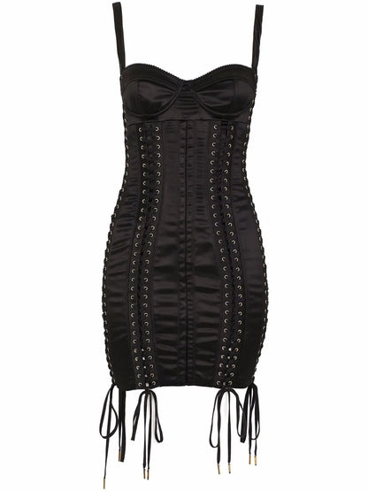Lace-Up Satin Minidress