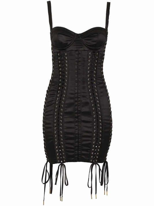Lace-Up Satin Minidress