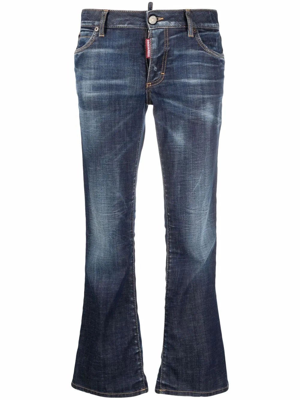 Bleach-Effect Distressed Kick-Flare Cropped Jeans
