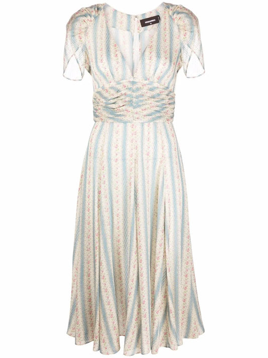 Floral-Print Flared Tea Dress
