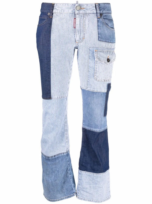 Cropped Patchwork Pocket-Detail Jeans
