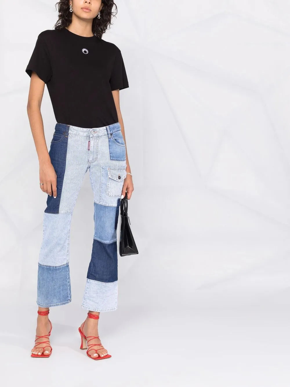 Cropped Patchwork Pocket-Detail Jeans