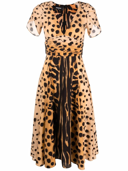Graffiti Animal-Print Flared Midi Dress