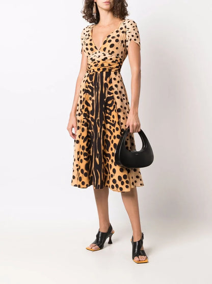 Graffiti Animal-Print Flared Midi Dress