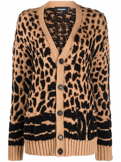 Leopard-Knit Cardigan