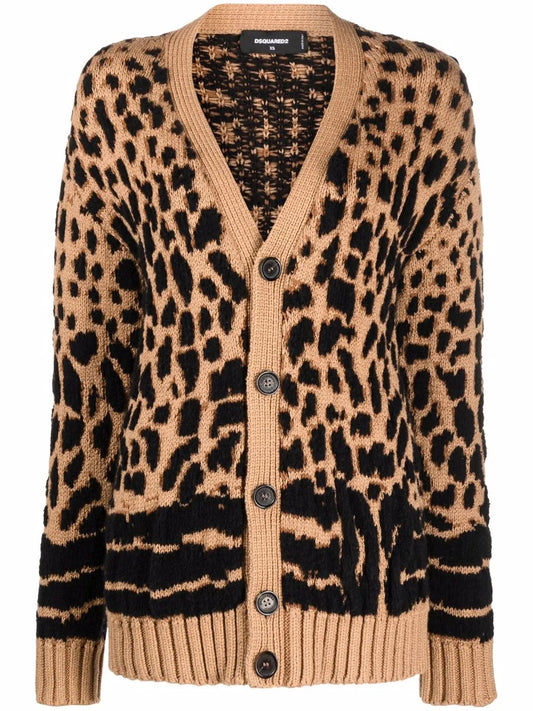 Leopard-Knit Cardigan