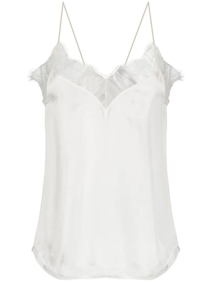 Lace-Embellished Silk Top