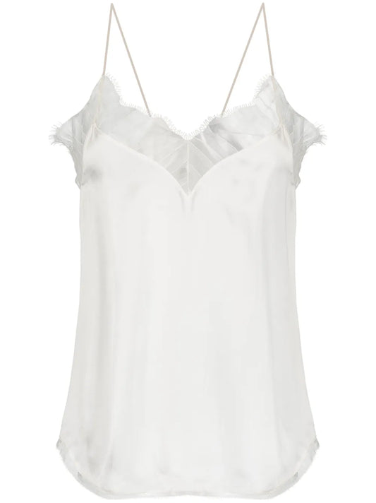 Lace-Embellished Silk Top