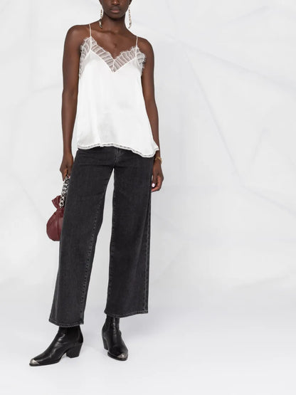 Lace-Embellished Silk Top