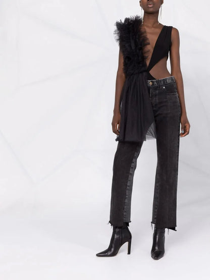 Asymmetrical Ruffle-Trim Bodysuit