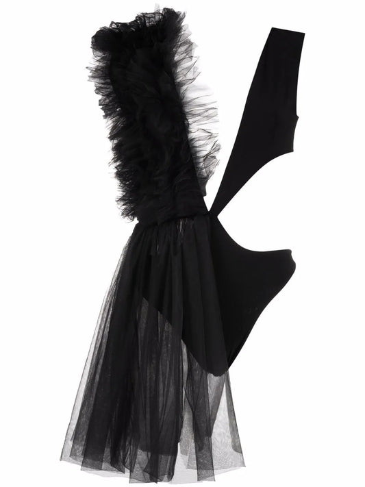 Asymmetrical Ruffle-Trim Bodysuit
