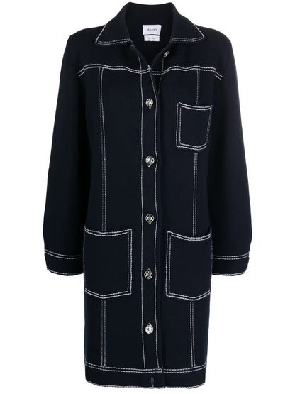 Contrast-Stitching Single-Breasted Coat