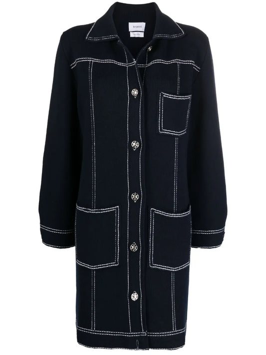 Contrast-Stitching Single-Breasted Coat