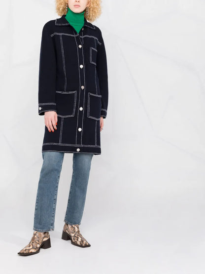 Contrast-Stitching Single-Breasted Coat