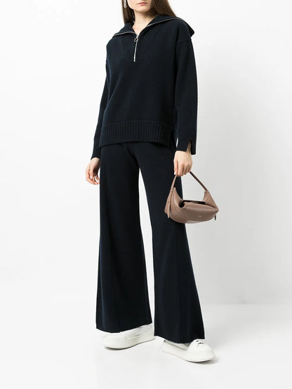 High-Waist Wide-Leg Knitted Trousers
