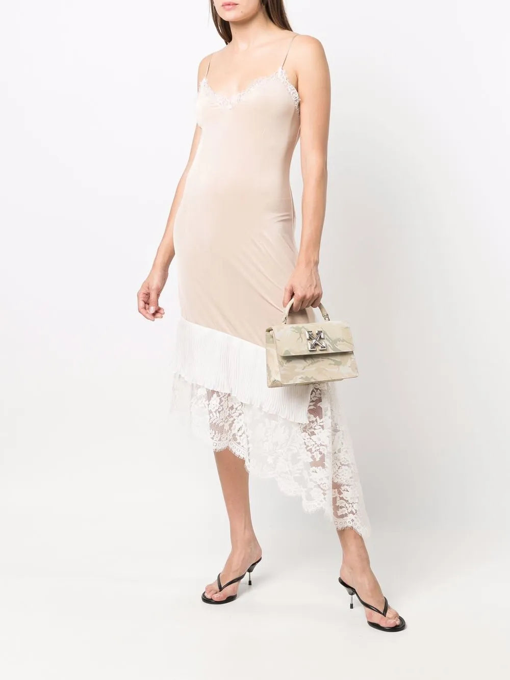 Lace-Panelled Asymmetric Slip Dress