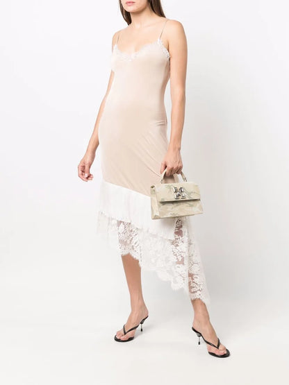 Lace-Panelled Asymmetric Slip Dress