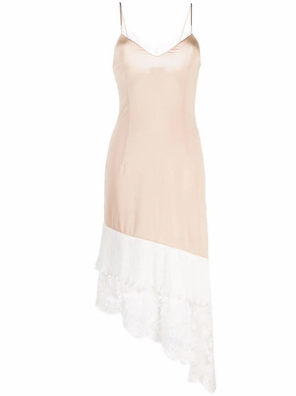 Lace-Panelled Asymmetric Slip Dress