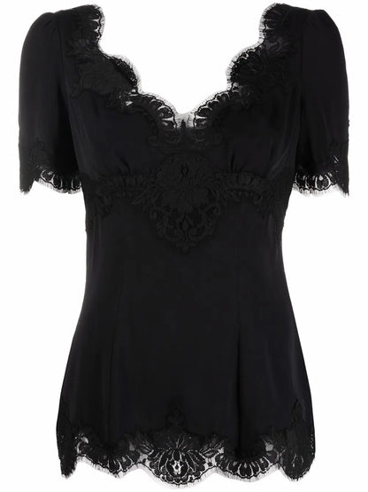 Lace-Trim V-Neck Blouse