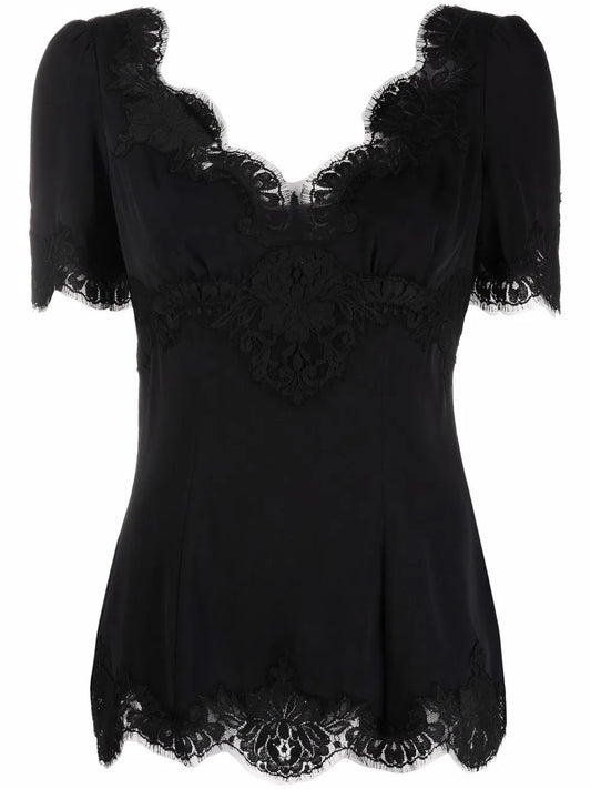 Lace-Trim V-Neck Blouse