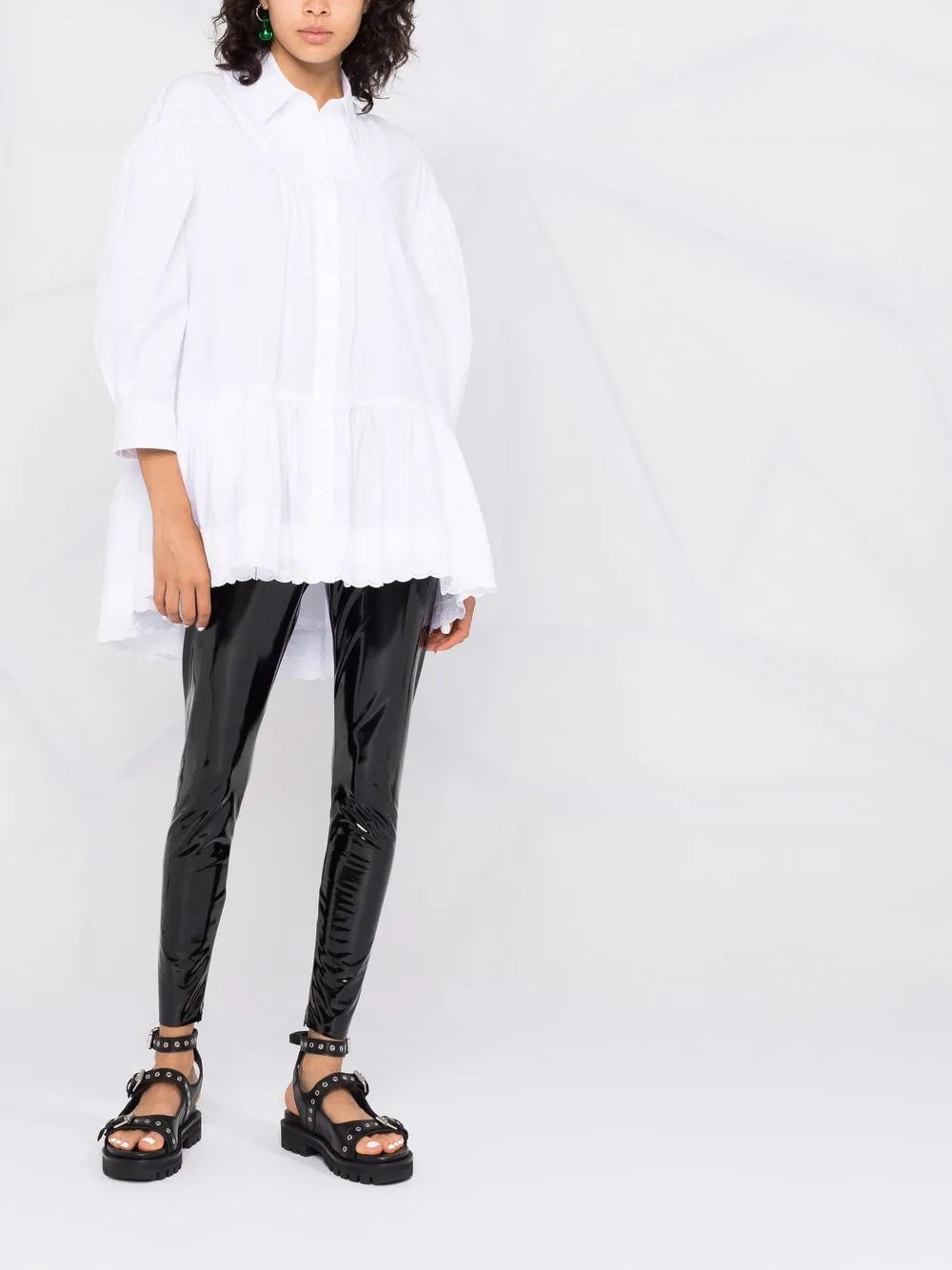 High-Waisted Vinyl-Effect Trousers