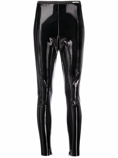High-Waisted Vinyl-Effect Trousers