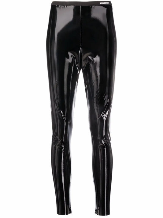 High-Waisted Vinyl-Effect Trousers