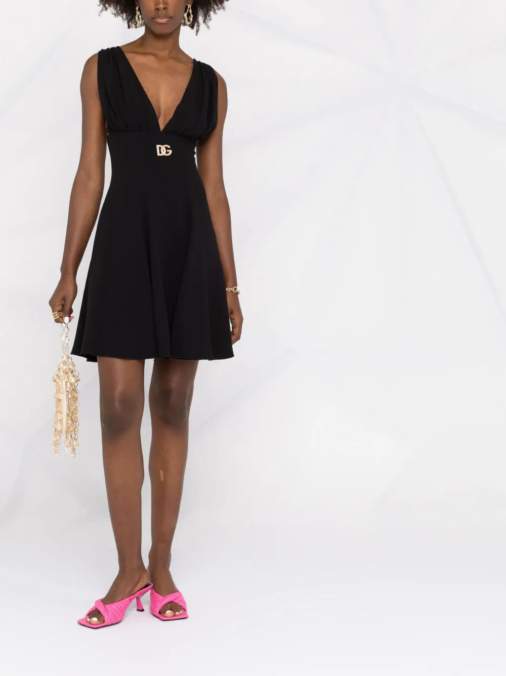 Logo-Plaque V-Neck Dress