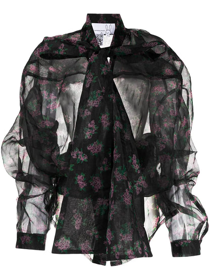 Pixel Flower Deconstructed Sheer Shirt
