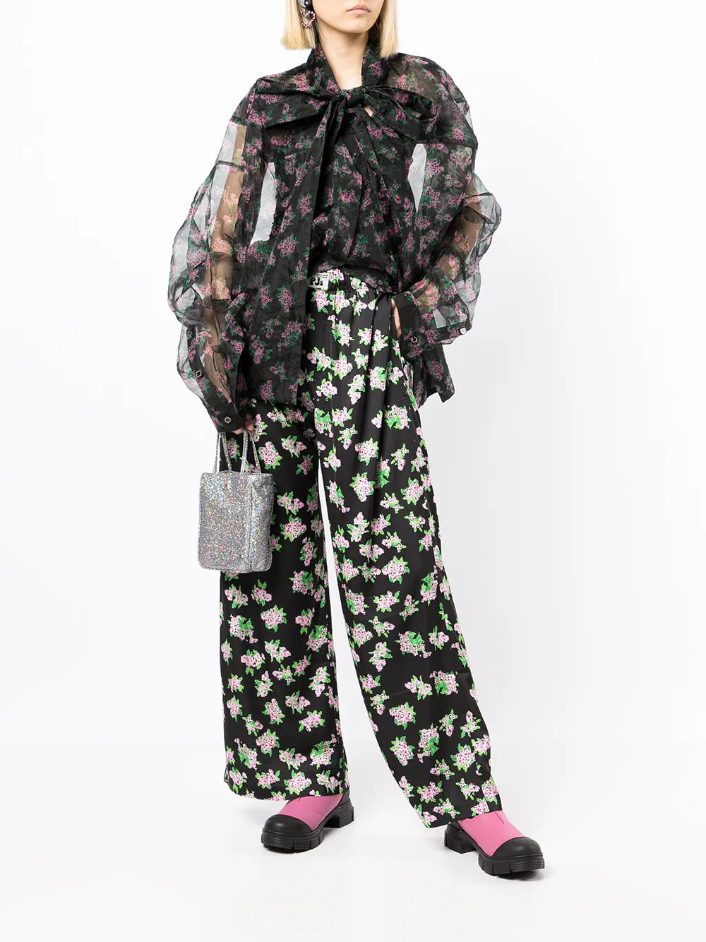 Pixel Flower Deconstructed Sheer Shirt