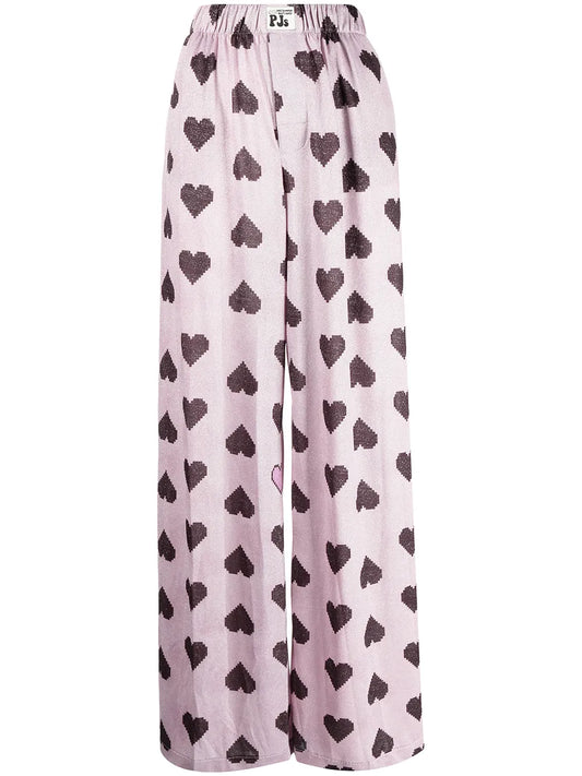 Heart-Print Wide-Leg Trousers