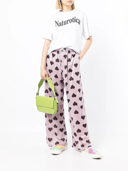 Heart-Print Wide-Leg Trousers