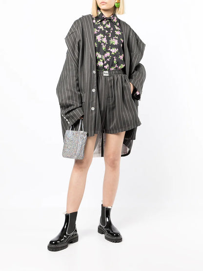 Pinstripe-Print Elasticated Shorts